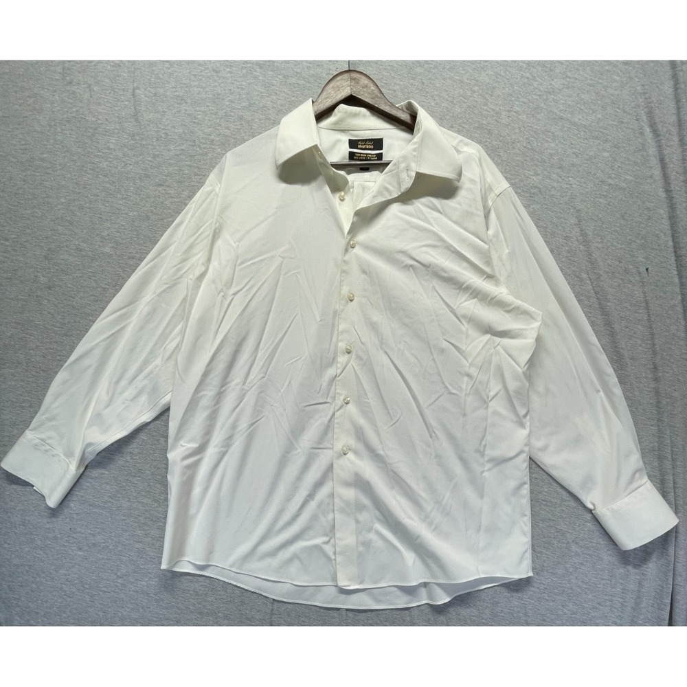 Murano Gold Label Dress Shirt Mens 17.5 White Cotton Non Iron Stretch Business